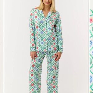Roller Rabbit 2025 Ornament Trellis Long Sleeve Polo Pajamas